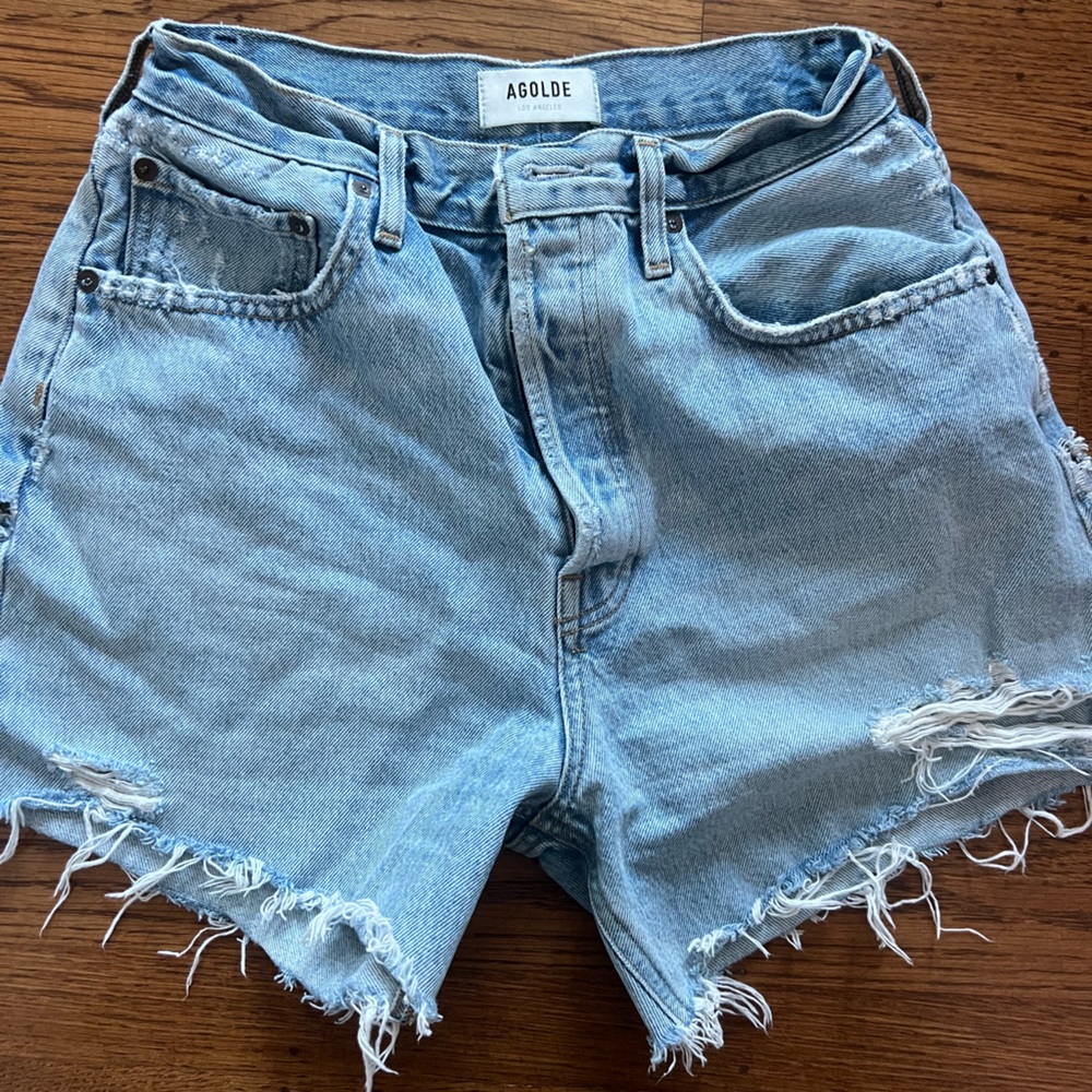 Agolde Distressed Light Blue Jean Shorts